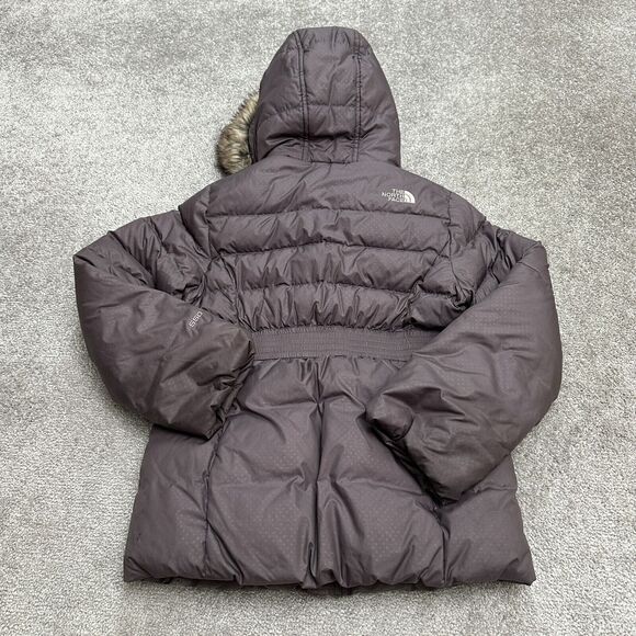 The North Face 550 Gotham 2.0 Down Puffer Jacket Girls Medium Purple Hoodie Fur - Picture 2 of 16